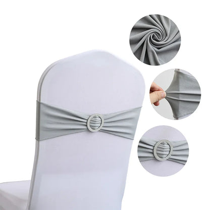 10pcs High-end Hotel Wedding Decoration Butterfly Knot Backrest Flower Spandex Chair Ribbon Chair Cover Elastic Strap