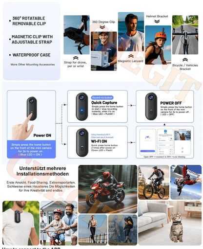 4K Motorcycle Mini Recorder Finger WIFI Action Camera Lightweight POV Motorcycle Road Sport Cam Bicycle Vlog Pet Body Camera