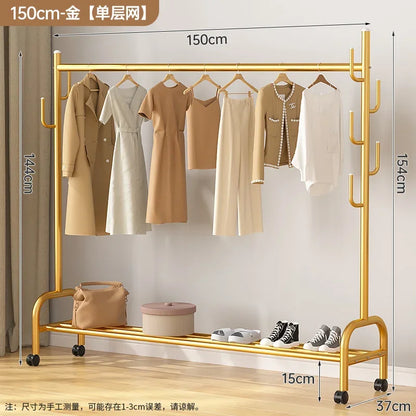 Aesthetic Golden Clothes Rack Metal Balcony Nordic Wheels Clothes Rack Floor Bedroom Burro Ropa Perchero Hallway Furniture