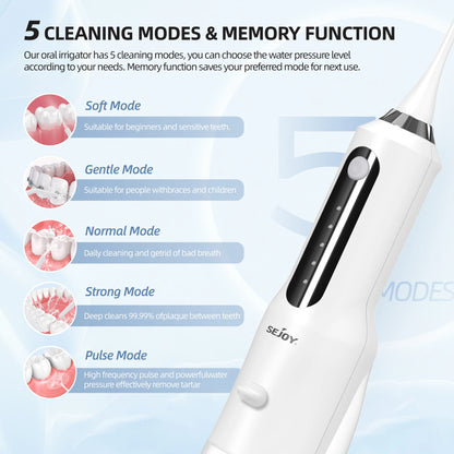 SEJOY Home Dental Oral lrrigator Water Flosser Thread Teeth Pick Mouth 5 Modes Washing Machine USB Rechargeable 270ml Tank