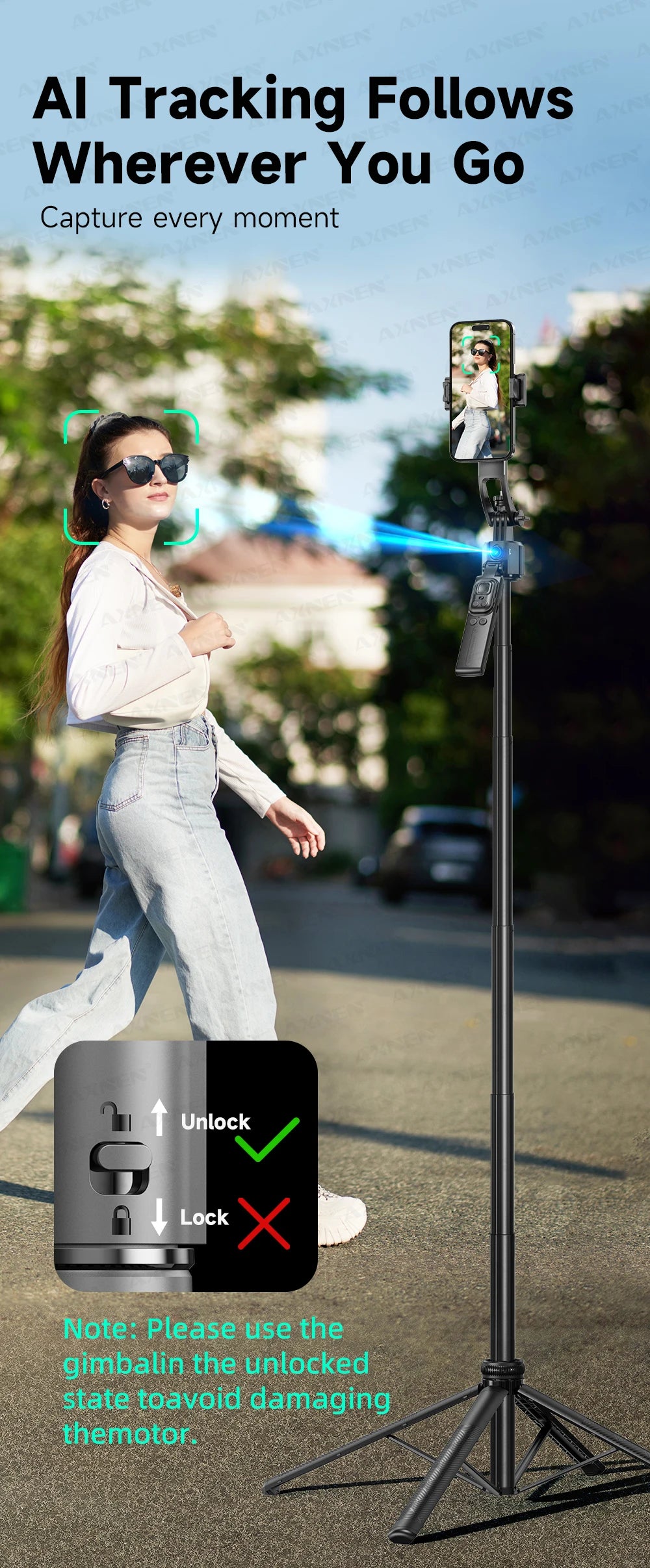C17 Selfie Stick Tripod for Phone AI 360 Rotation Face Tracking Gimbal Stand Smartphone Camera Monopod Holder 1630mm Quadruped