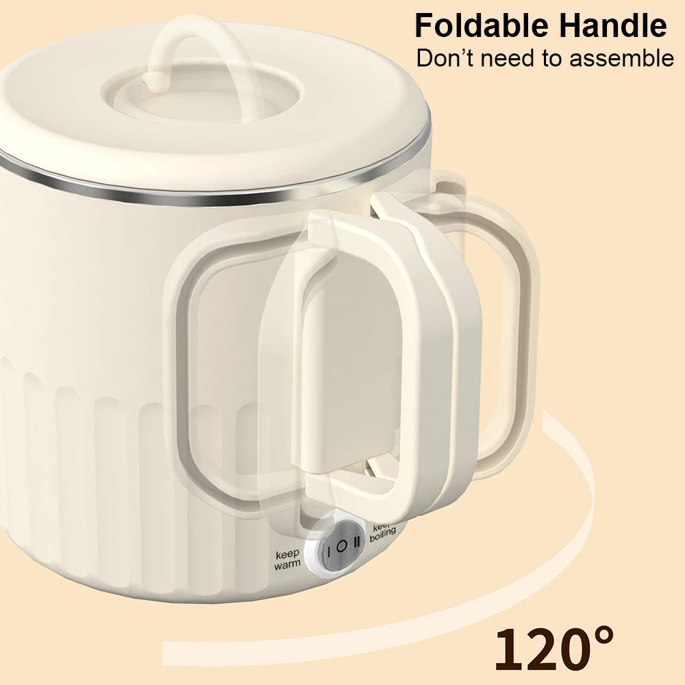 Electric Water Kettle Portable Mini Kettle with Steaming Rack 1000ml Large Capacity Stainless Steel Home Kitchen Office Travel