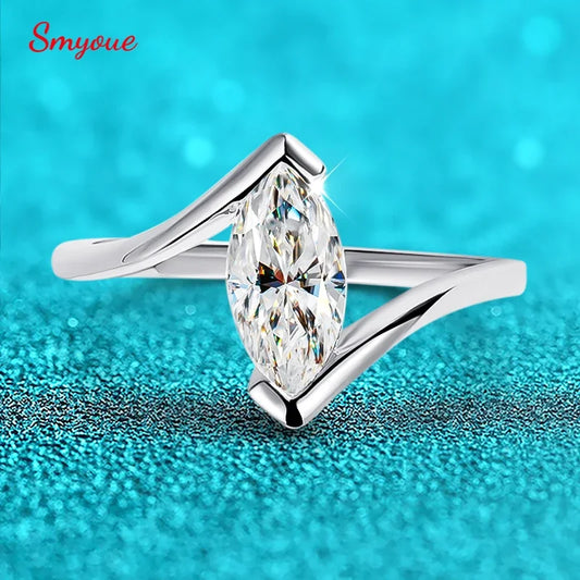 Smyoue 18K Plated 1CT Marquise Cut Moissanite Solitaire Ring for Women 100% 925 Sterling Silver Lab Diamond Weddind Band Bride