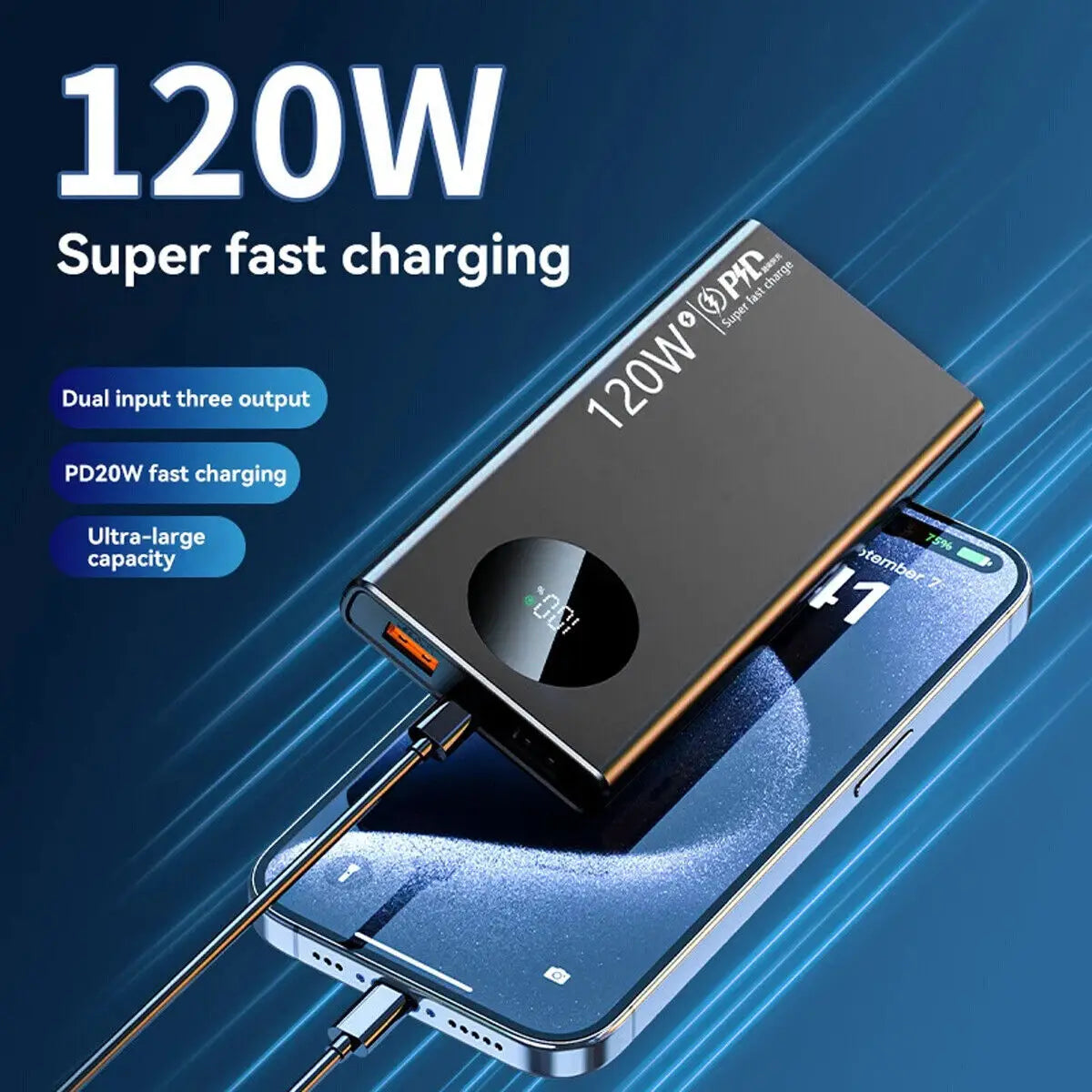 Power Bank Pack Fast Charger 20000mAh 2 USB External Battery For Mobile Phone