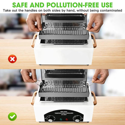 300W Dry Heat Sterilizer with Timer High Temperature Cleaning Box 1.5L for Nail Tools Hair Beauty Metal Tools with Handle