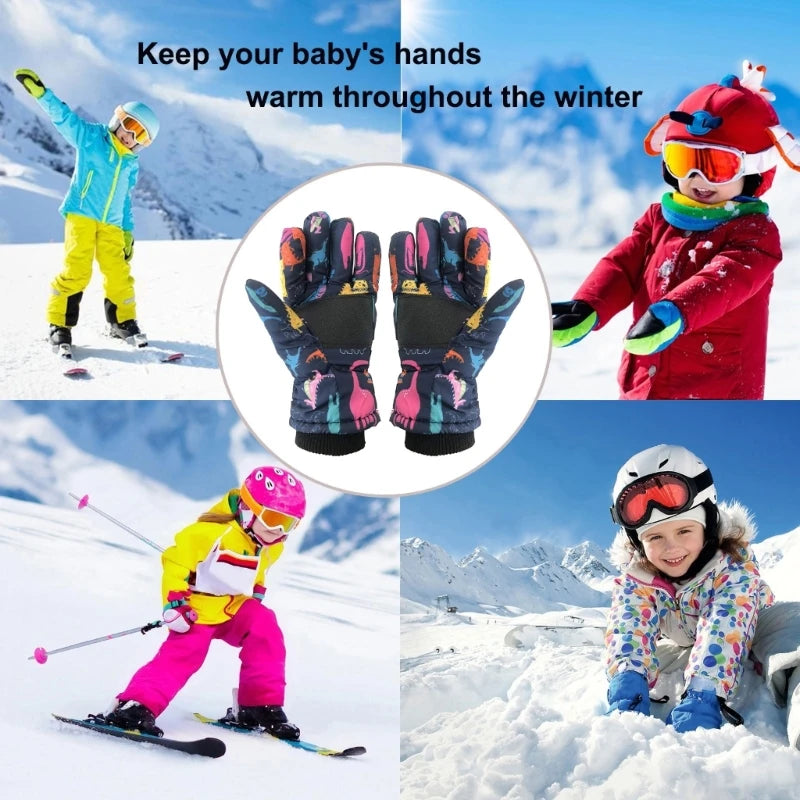 1 Pair Children Winter Warm Snowboarding Ski Gloves Windproof Waterproof Non-slip Full Finger Kids Cold Weather Mittens