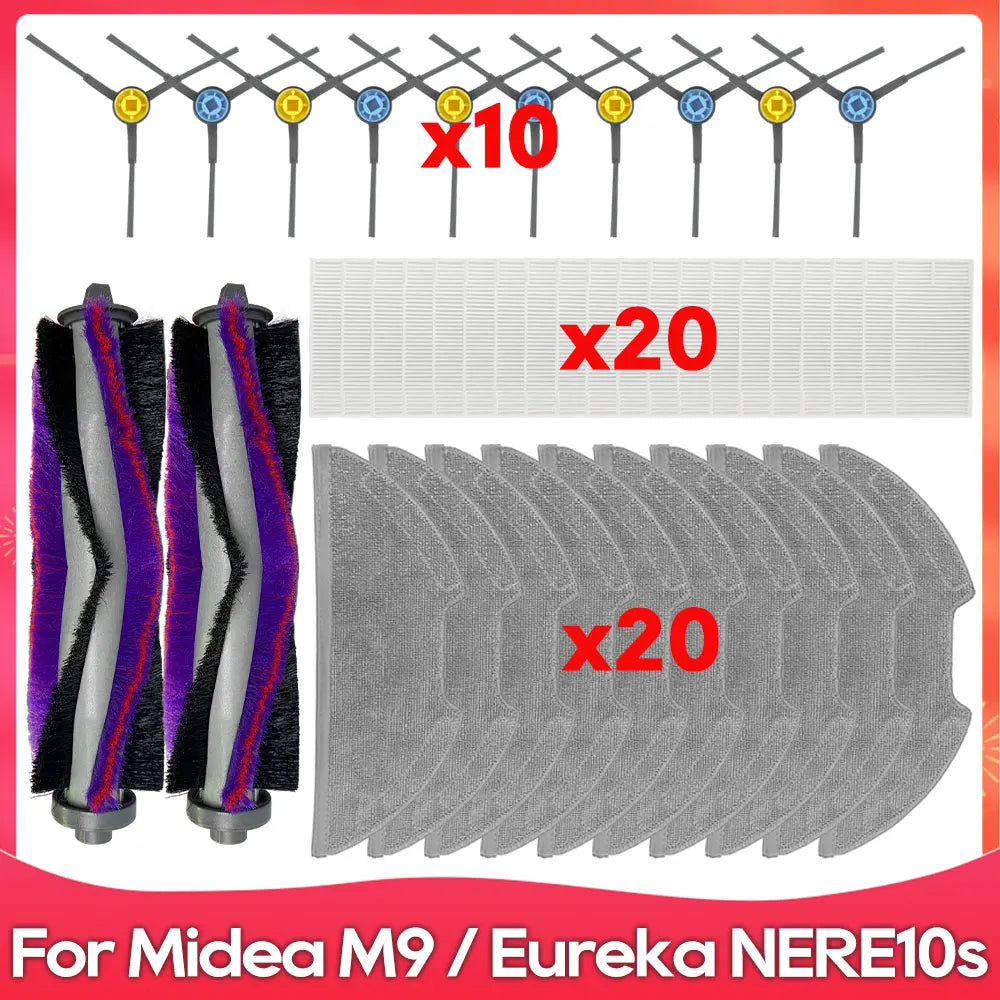 Compatible For ( Midea M9 / Eureka E20 Plus / NERE10s E10S / Obode A8 ) Spare Parts Accessories Main Side Brush Filter Mop Cloth