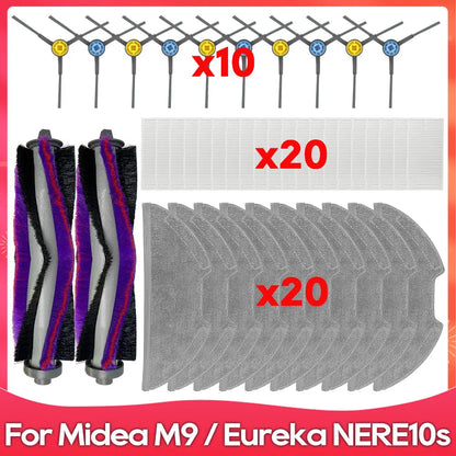 Compatible For ( Midea M9 / Eureka E20 Plus / NERE10s E10S / Obode A8 ) Spare Parts Accessories Main Side Brush Filter Mop Cloth