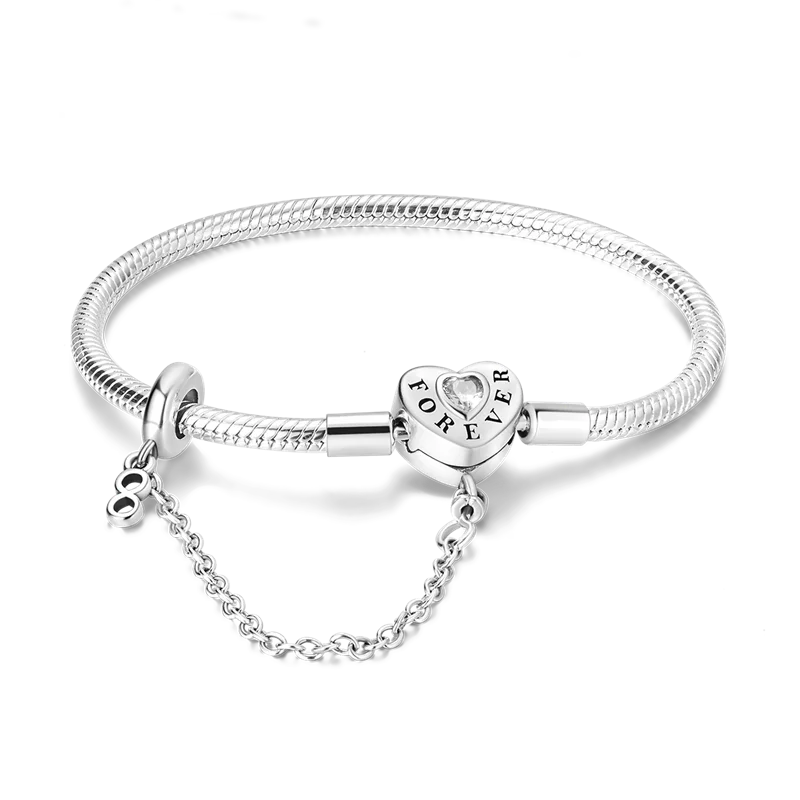 925 Sterling Silver Charm Bracelet - Leaf, Clover, Butterfly & Heart Design | 17-20cm Adjustable