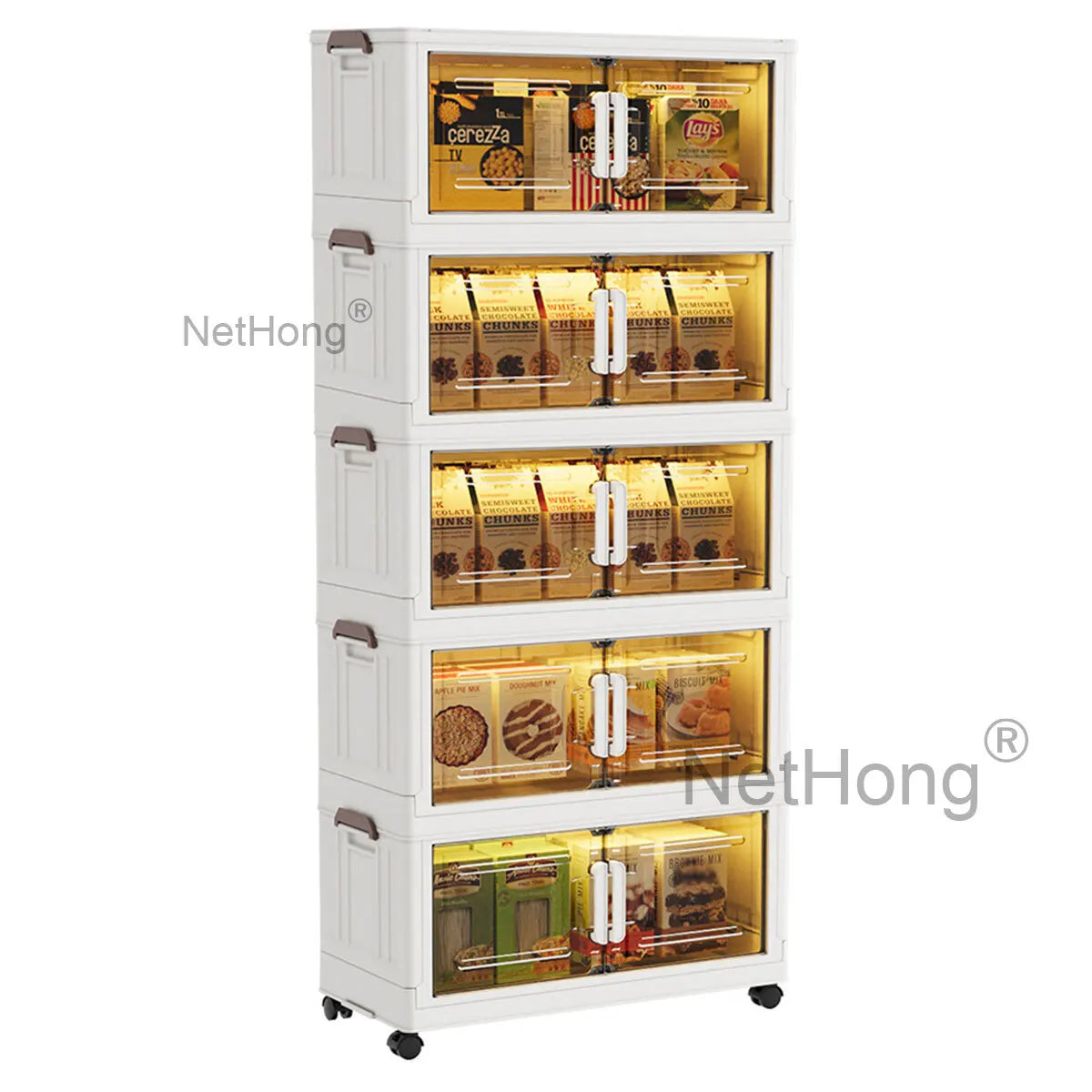 3/4/5 Tier Stackable Foldable Storage Organizer Folding Closet Bins With Lid&Wheels