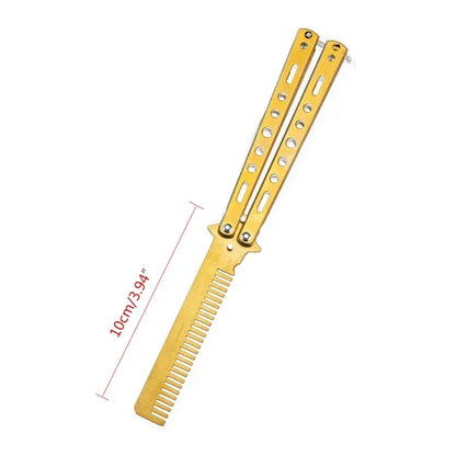 Foldable Comb Stainless Steel Practice Training Butterfly Knife Comb Beard Moustache Brushe Salon Hairdressing Hair Styling Tool