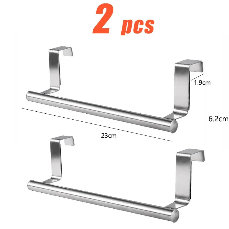 Kitchen Cabinet Door Towel Bar Stainless Steel Door Back Towel Hanging Holder Bathroom Punch-free Towels Hooks  Home Organizer