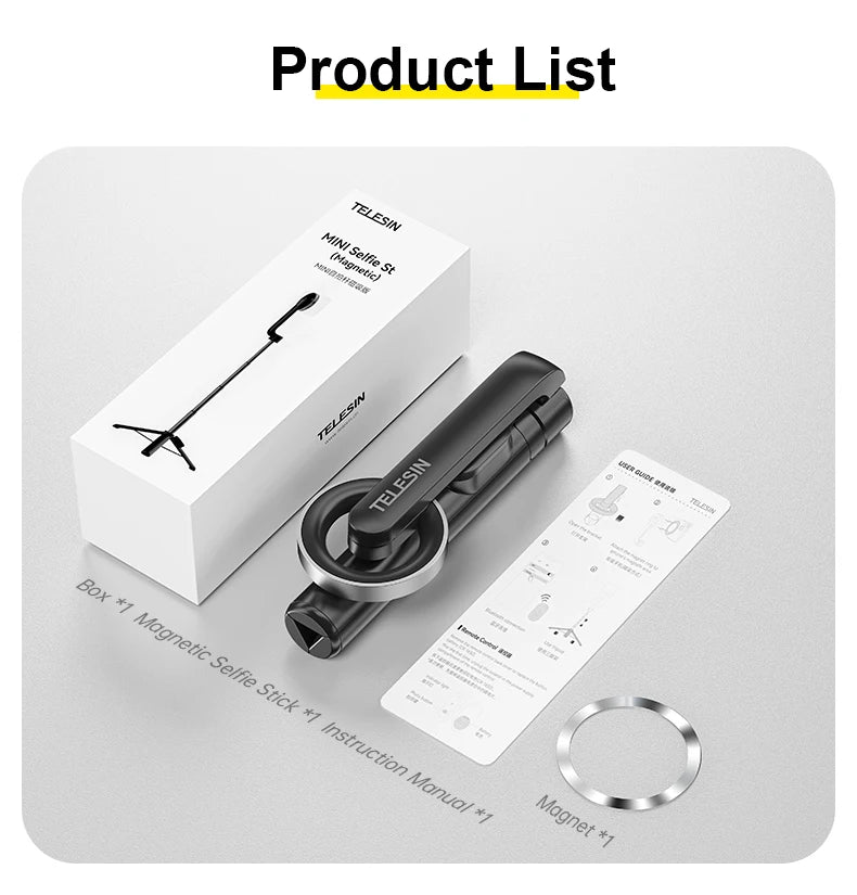 TELESIN Magnetic Selfie Stick Tripod with Remote For Cellphone For iPhone 16 15 14 13 12 Pro Max For HUAWEI XIAOMI SAMSUNG