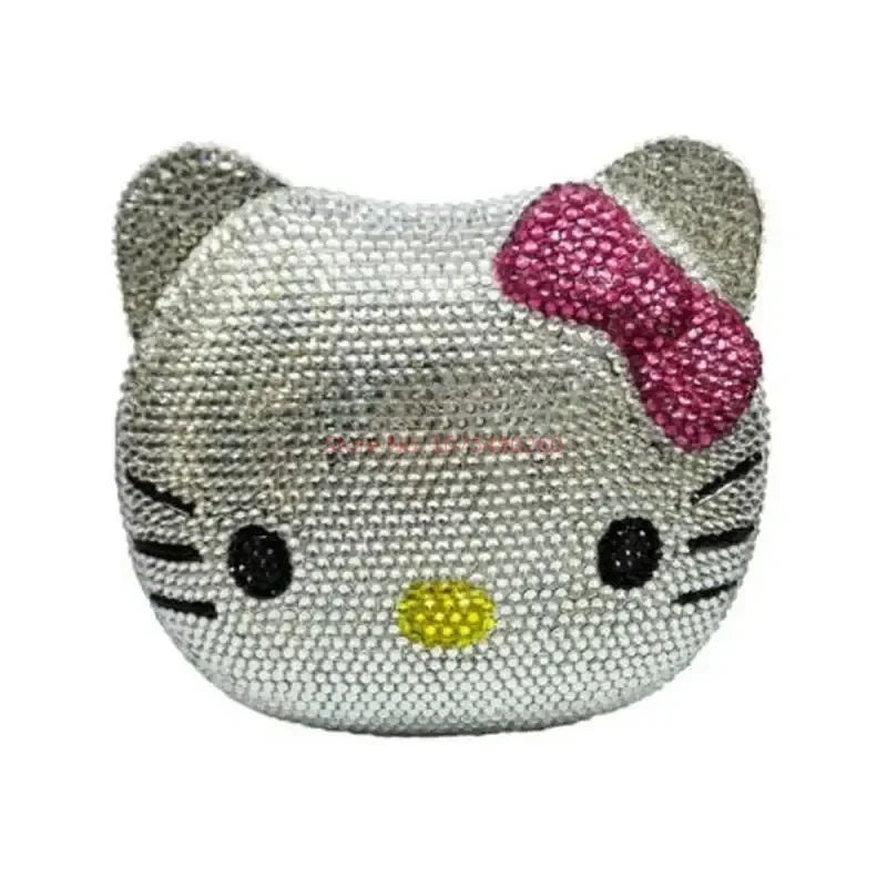 Hello Kitty Anime Cartoon Shape Rhinestone Cartoon Full Of Diamonds Dinner Bag Handmade Diamond-set Lady's Clutch Christmas Gift