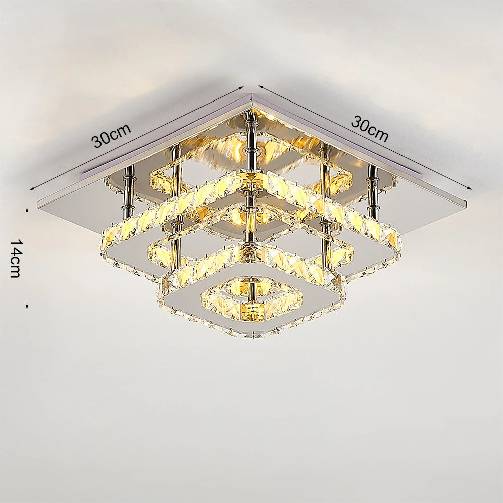 KOMORE Square Multiple-size Glamourous Crystal LED Ceiling Light, Cool White / Stepless Dimming for Office, Living Room, Bedroom