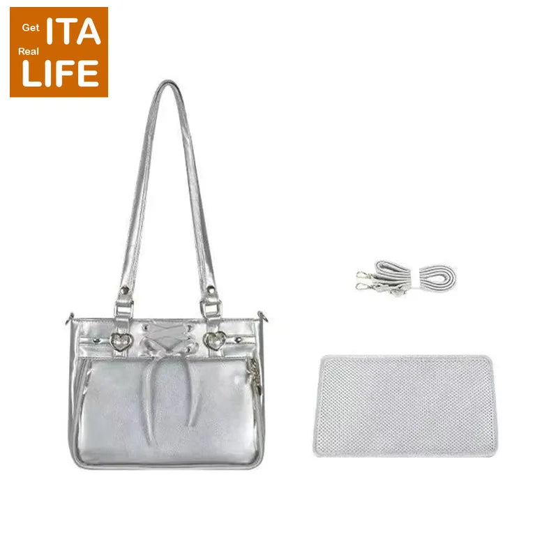 Italife Small Red Ita Bag Crossbody with Ribbon Women Kawaii Clear Cute Shoulder Bag Student Girl Heart Ita Bag with Insert H202