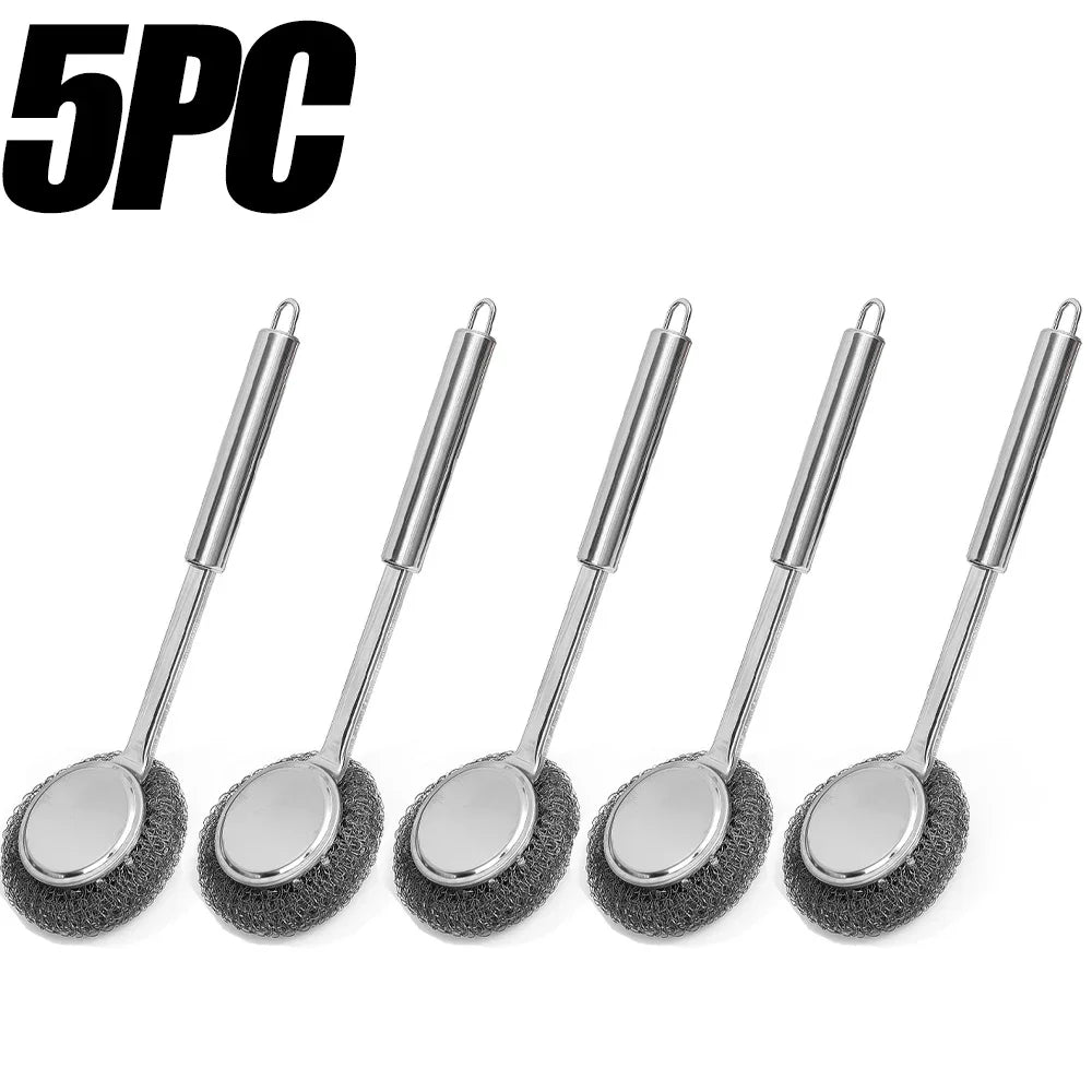 Edelstahl-Drahtbürste mit langen Griffen, Küchenersatz, Stahlwolle-Drahtkugelbürste, Geschirrspülbürste, Spülbecken-Arbeitsplattenreinigung