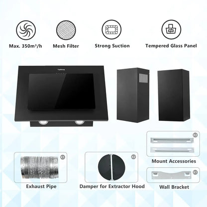 TopStrong 60cm Wall Mount Tempered Glass Stainless Steel Range Cooker Extractor Hood UKGV4760