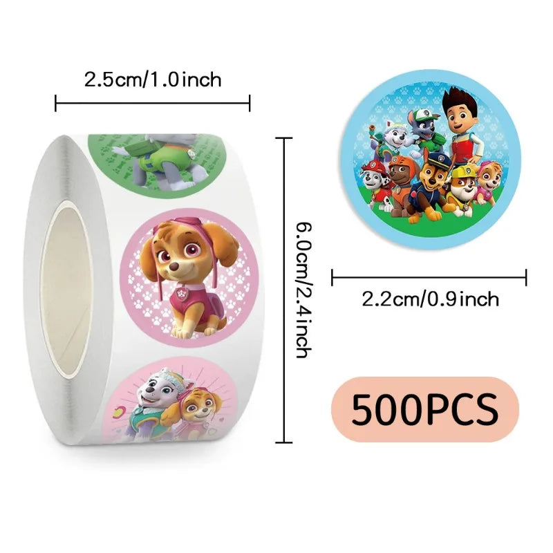 500 Sheets/Roll Paw Patrol Sticker Cartoon Anime Sticker Decoration Kids Album Diary Envelope Sealing Paper Tape Kids Toys