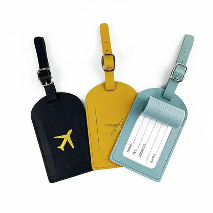 Stamped Leather Business Luggage Tag Suitcase Address Label Luggage Boarding Case Label Name ID Address Clip Travel Accessories