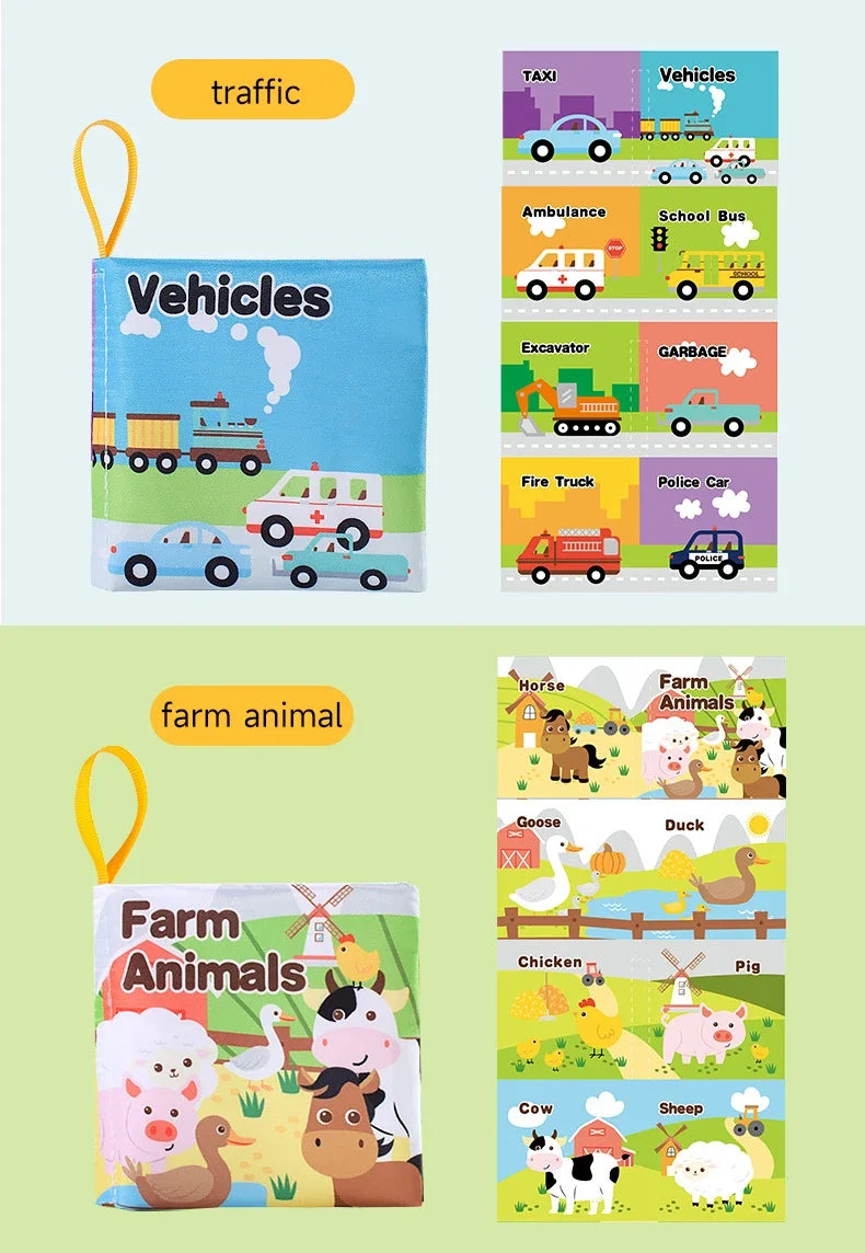 Children Early Educational Toys Rustle Sound Soft Cloth Book Fruits Animal Numbers Food Means of Transportation Cognition Toys