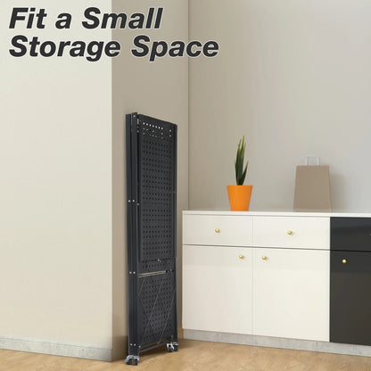 Folding Trolley Cart Shelf Storage Rack Rolling Office Wheels Metal 3/4/5 Tier