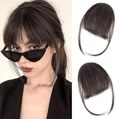 Women Clip-in Bangs Natural Wispy Forehead Hair Extensions Faux French Bangs Girls Straight Air Bangs Fringe Wig Hairpieces