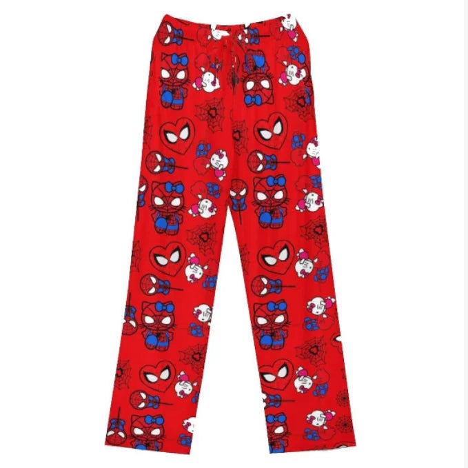 Hello Kitty Spider-Man Anime-Pyjamahose, Y2K-Cartoon-Stil, lockere Hose, Familienkleidung, Partnerhose, Geschenk für Mädchen