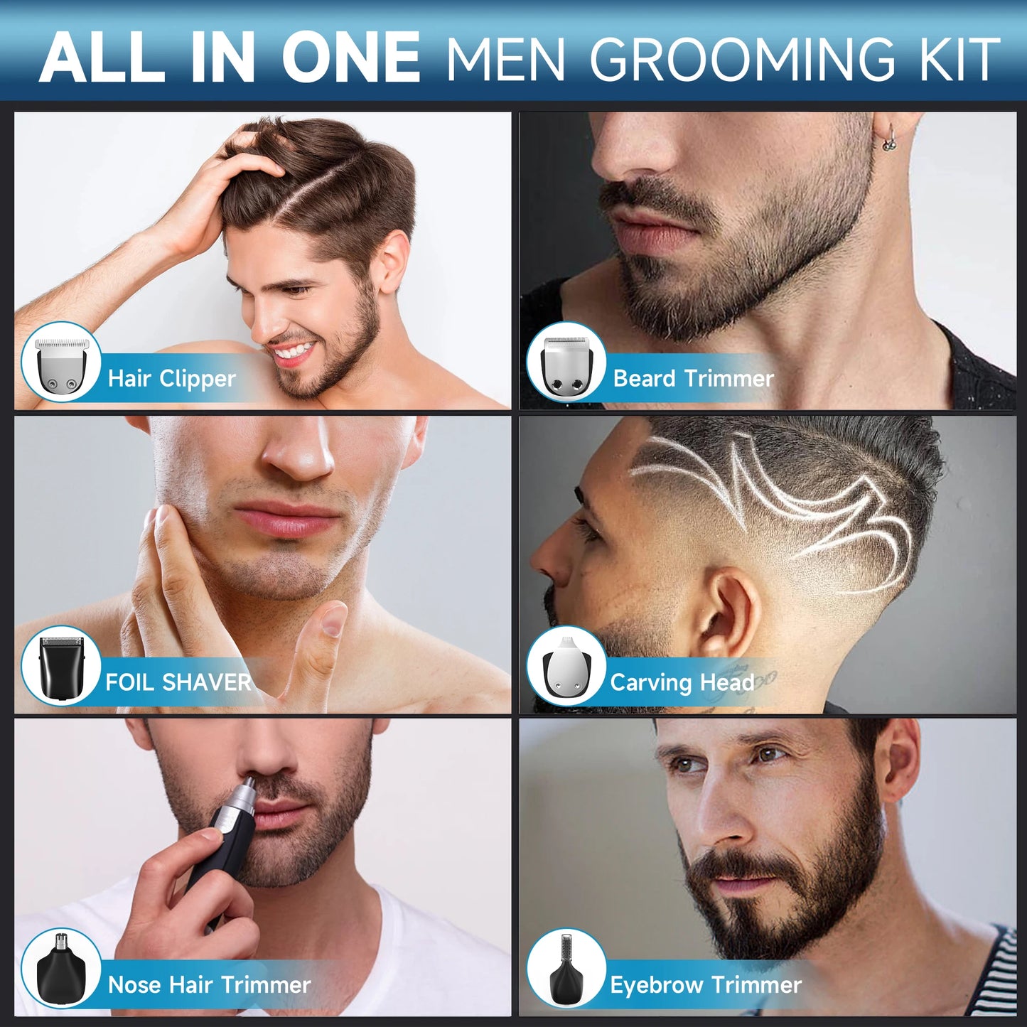 Sejoy MASTER Men's Grooming Kit 5 In 1 Multifunctional Electric Hair Clippers Rechargeable Razor Men Beard Nose Trimmer