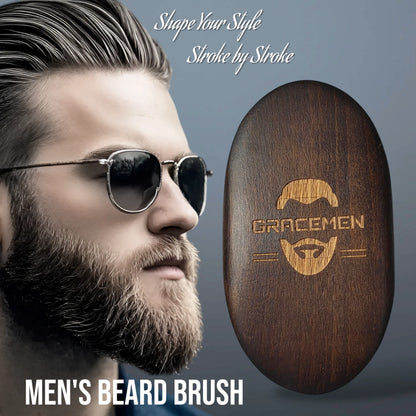 Gracemen Premium Dark Retro Beard Brush Oval Facial Brush for Men - 100 % Boar Bristle and Old-Styled Wooden Handle Hair Comb