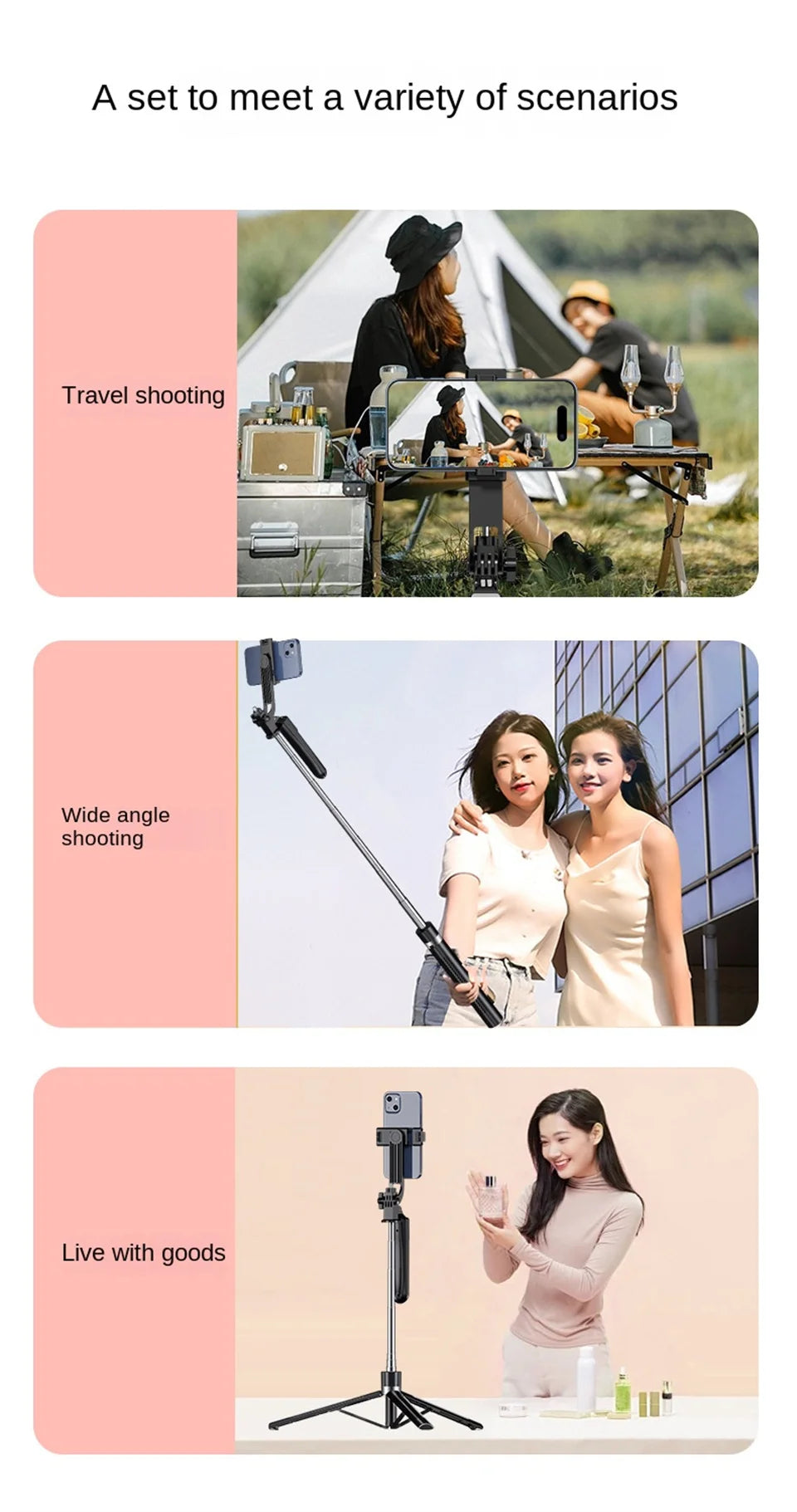 MEUYAG Selfie Stick 360 ° rotation 170cm with Wireless Bluetooth Extended Tripod with Remote Shutter for Android ios smartphone