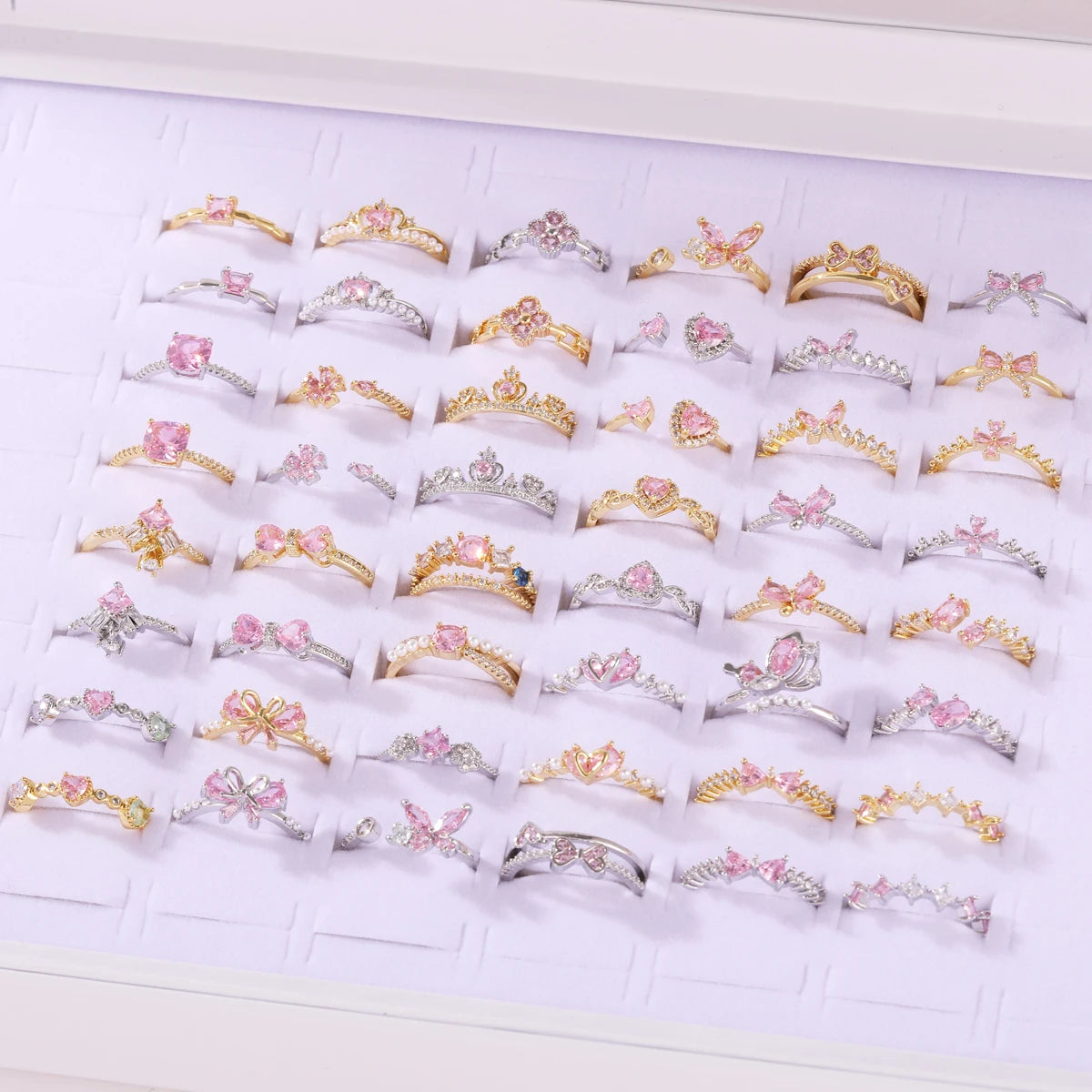 Pink Zircon Bow Heart Rings For Women Gold Plated 18K Plated Adjustable Heart Ring 2026 Trend Wedding Aesthetic Jewelry Gift