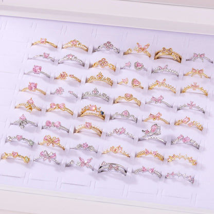 Pink Zircon Bow Heart Rings For Women Gold Plated 18K Plated Adjustable Heart Ring 2026 Trend Wedding Aesthetic Jewelry Gift