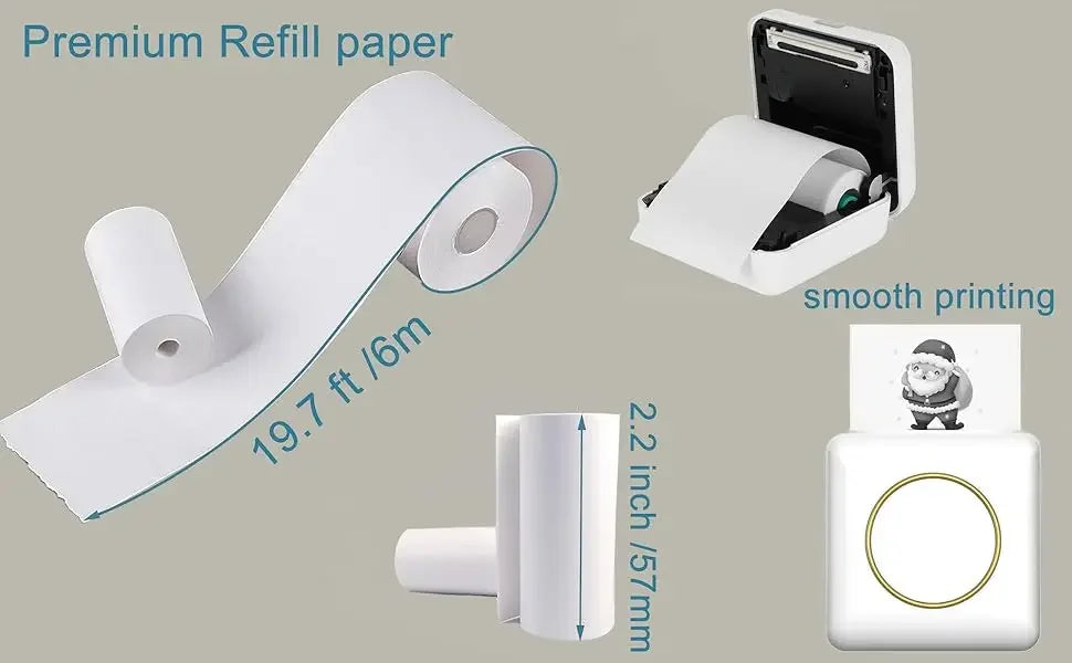 12 Rollen Nachfüllpapier für Kinder-Sofortbildkameras, kernloses Thermodruckpapier für 57-mm-tragbare Kassen und mobile Drucker