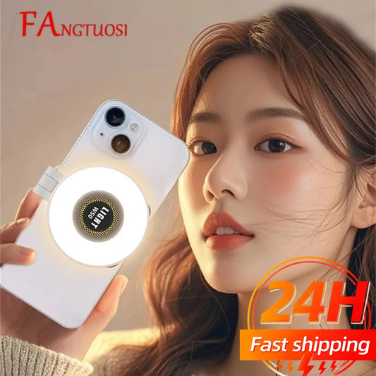 2in1 For Travel, Desktop, Selfies, Video, Makeup Portable Foldable Magnetic Rechargeable Ring Fill Light Phone Holder Perfect