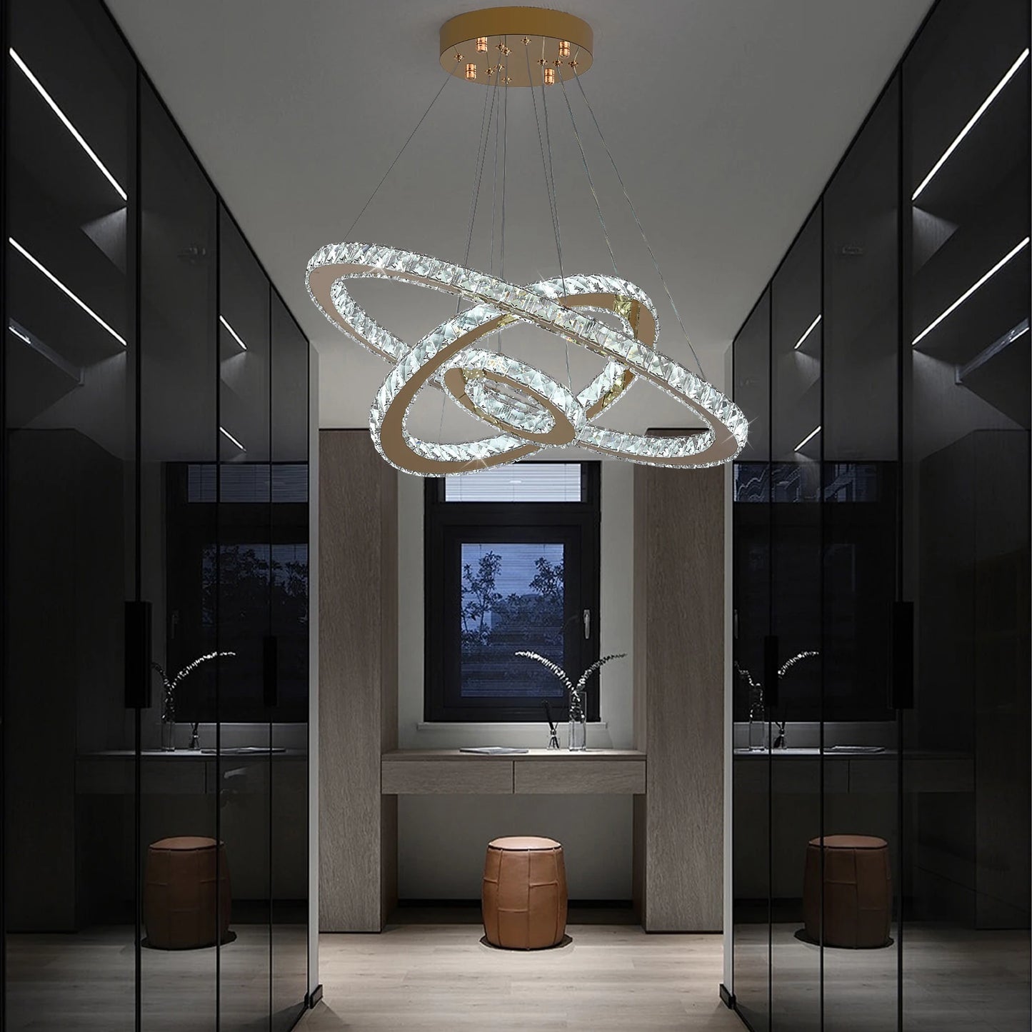 Crystal Pendant Light Living Room Remote Control Gold Chrome Lustre Ceiling Chandeilers Lamp for Bedroom Home Decoration Luminai