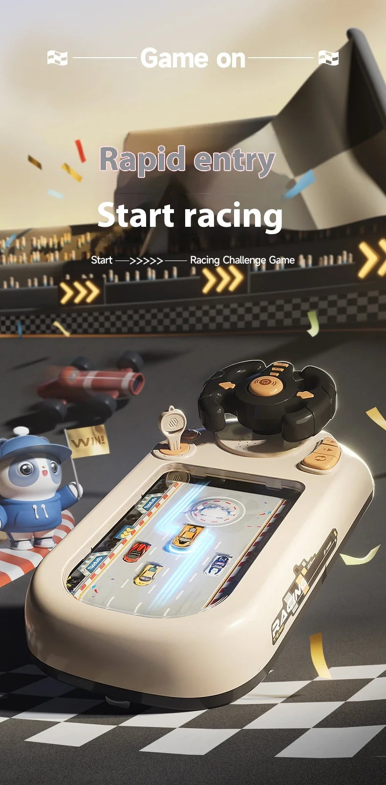 2024 Racing Adventure Children'S Steering Wheel Electric Desktop Game Console Evasion Simulation Driving Toy