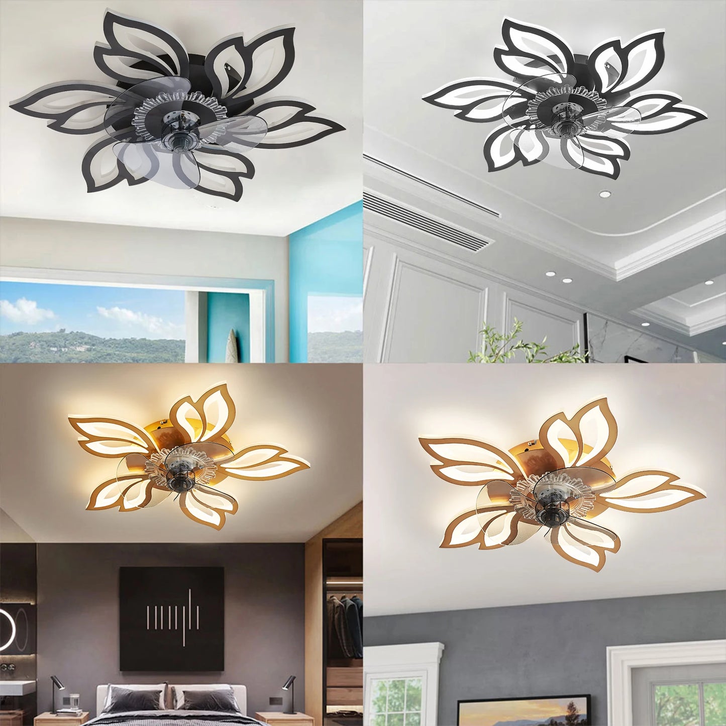 KOMORE Modern Flower Shape Ceiling Fan with Light with 3 Color temperature 6 Speeds for Office, Living Room, Bedroom