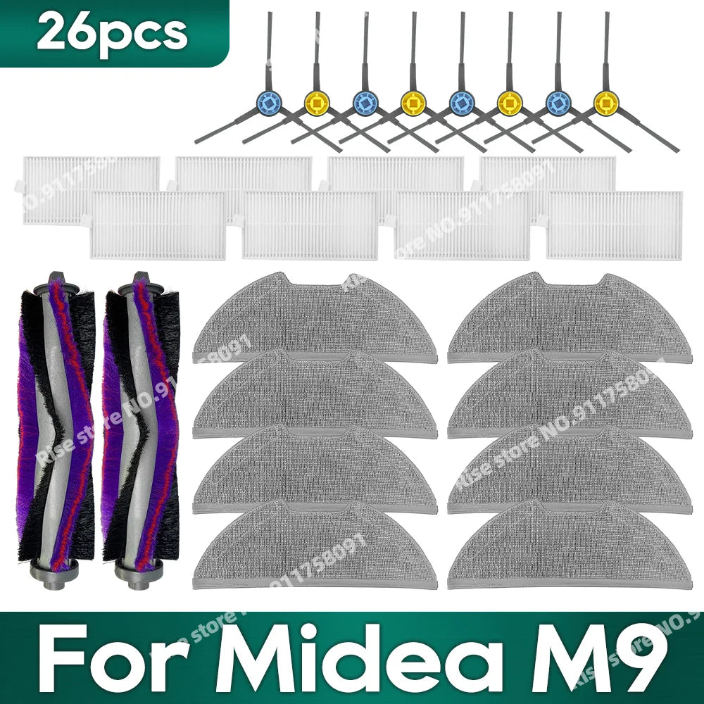 Compatible for Midea M9, EUREKA E10s, Obode A8 Vacuum Cleaner Accessories Main Side Brush Hepa Filter Mop Rag Replacement Parts