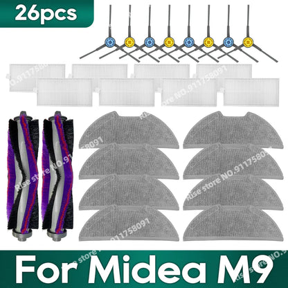 Compatible for Midea M9, EUREKA E10s, Obode A8 Vacuum Cleaner Accessories Main Side Brush Hepa Filter Mop Rag Replacement Parts