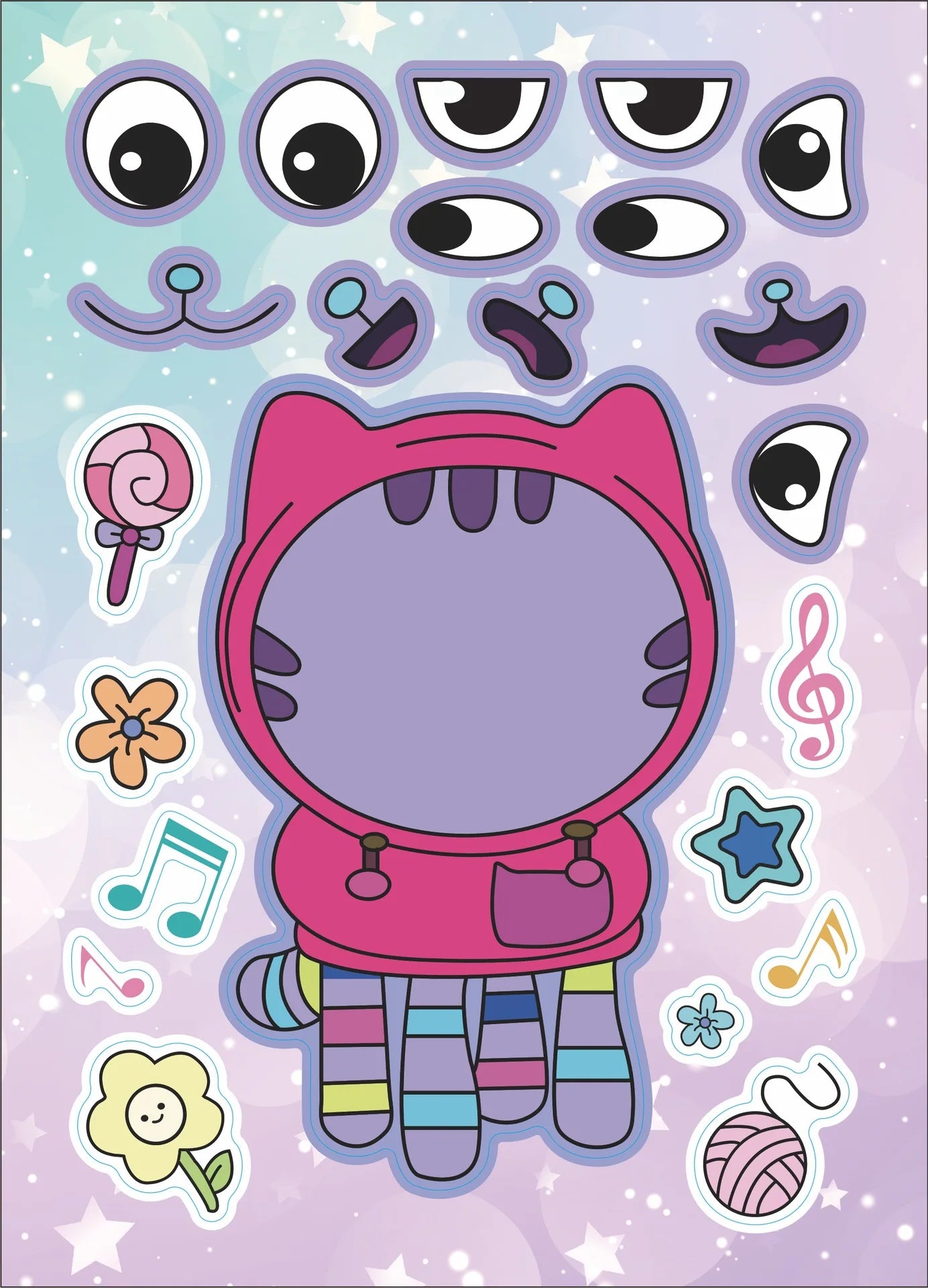 12Sheets Gabby's Dollhouse Make A Face Puzzle Stickers Kids Make Your Own DIY Game Children Cartoon Jigsaw Education Toys Gift