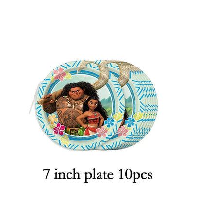 Cute movie Moana series Birthday Party dinnerware Disposable Banner Cake Topper Hanging Flag Moana Balloons Birthday Decoration