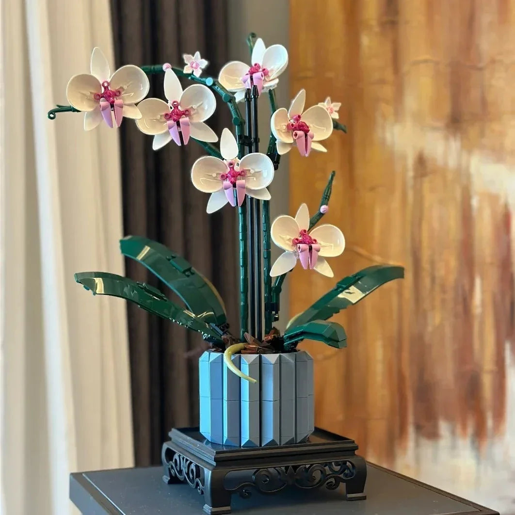 Icons Bouquet Of Artificial Flower Orchid Potted Plants Building Blocks Model Brick Moc Girls Toys DIY Mom Gift For Adults