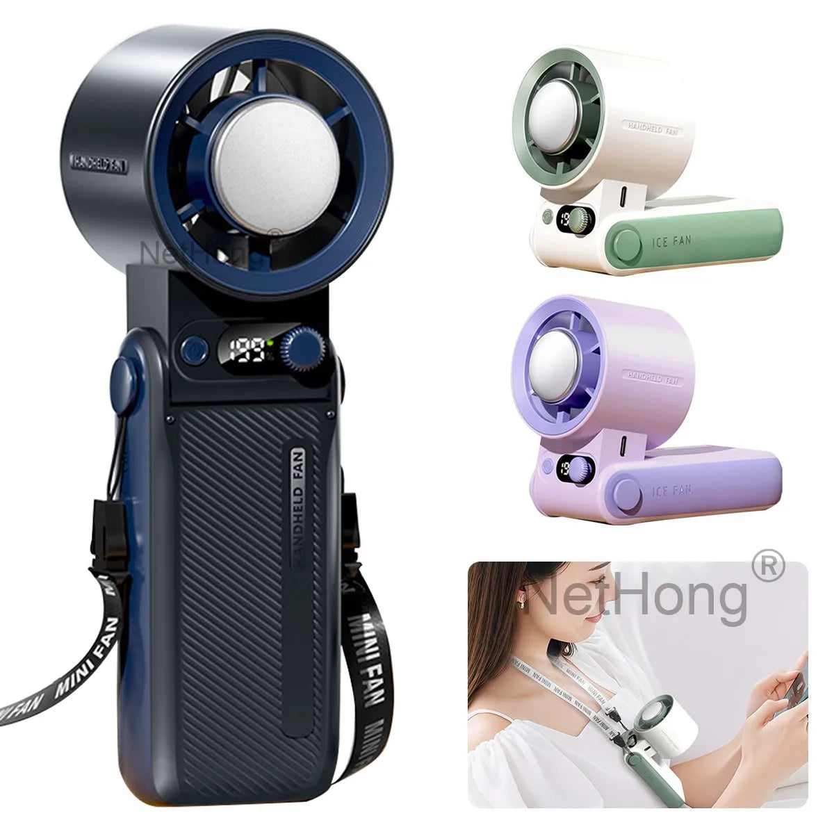 Portable Handheld Digital Turbo Fan 3600mAh Rechargeable 6 Speed Foldable Fan