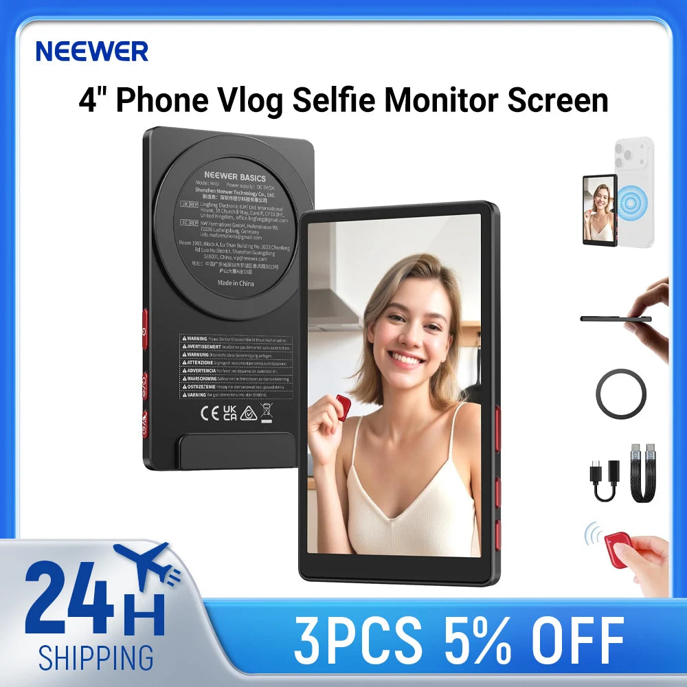 NEEWER 4" Phone Vlog Selfie Monitor Screen, Smartphone Back Camera Monitor with Remote for YouTube TikTok Video Streaming