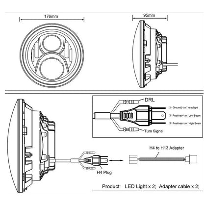 7 inch Moto LED Headlight For Harley Bike With 4-1/2"4.5" LED Passing Lamps Fog Lights 7"Bracket Mounting Ring Motorcycle
