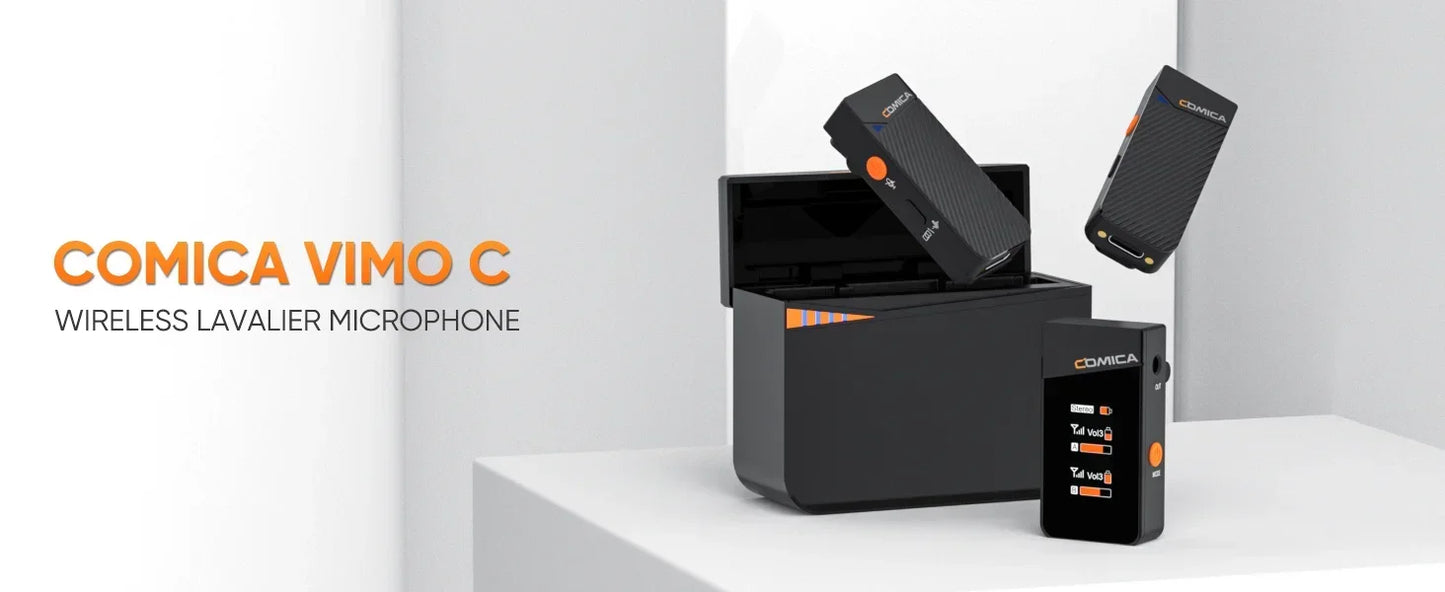 Comica Vimo C 2.4G Mini Wireless Lapel Microphone with Charging Case, for Smartphone Camera Podcast Interview YouTube Facebook