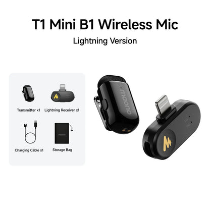 MAONO Wave T1 mini Wireless Lavalier Microphone Mini Lapel Mic for iPhone Android PC AI Noise Cancellation for Video Recording