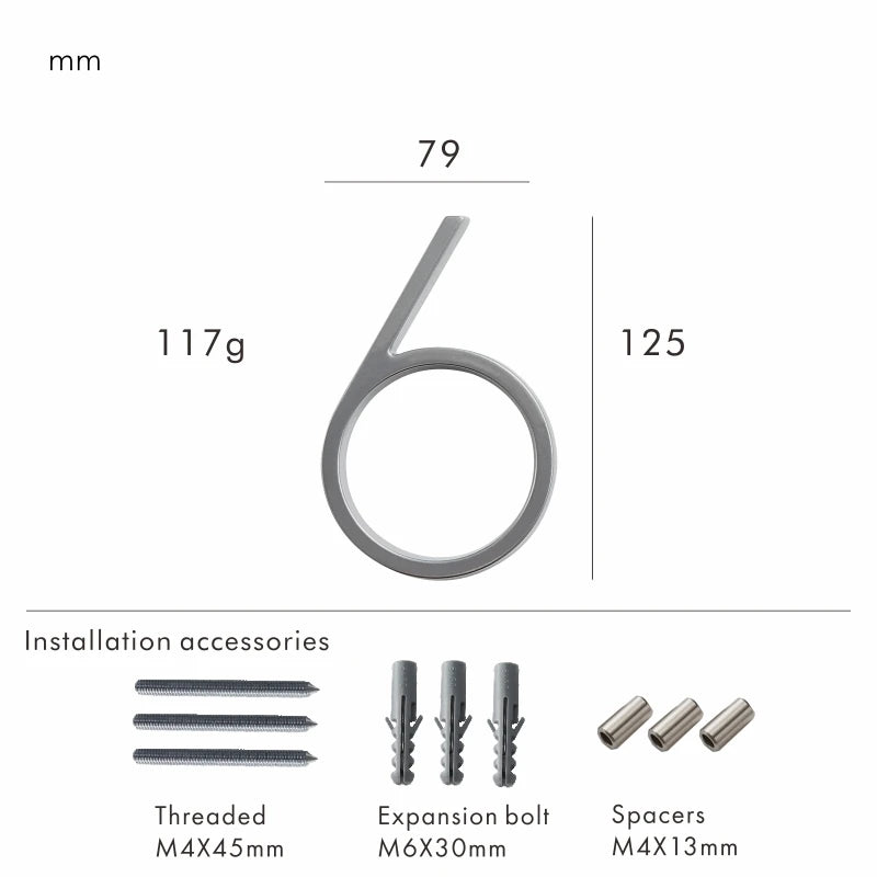 Nurlin 5 inchs 125mm Luxury Address Big House Numbers Modern Gold Black Silver Floating Signage Outdoor Digits Mailbox Sign