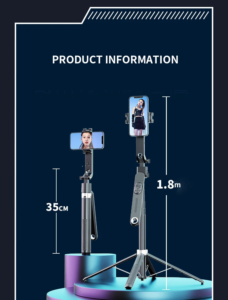 1.8m Extendable Auto Face Tracking Selfie Stick Tripod 360° Rotation Phone Stand with Wireless Remote for Tiktok YouTube Vlog